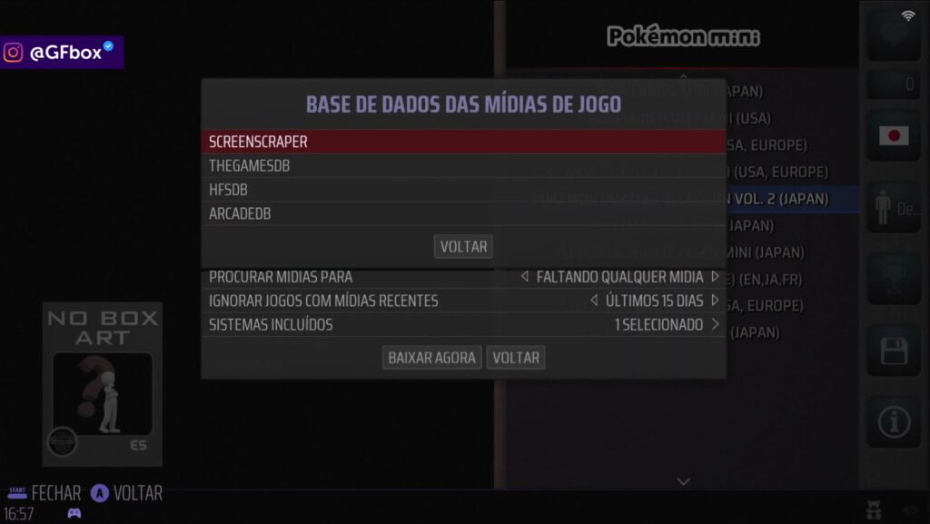escolhendo o screenscraper como servidor principal para adicionar as capinhas no Batocera