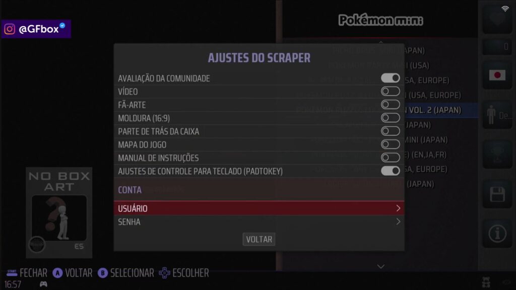 adicionando o usuario no batocera criado no screenscraper