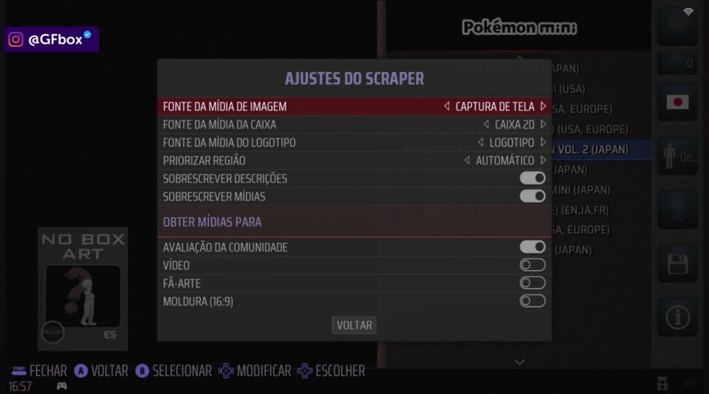 escolhendo os tipos de midias que deseja baixar no Batocera