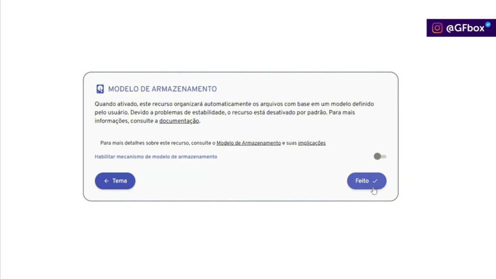 desativando a opção "modelo de armazenamento" no Immich