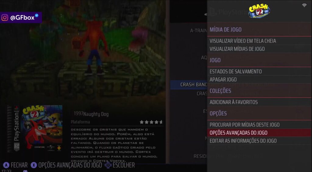 para alterar o emulador de um jogo selecione a opção "opções avançadas do jogo" para melhorar a qualidade visual no Batocera
