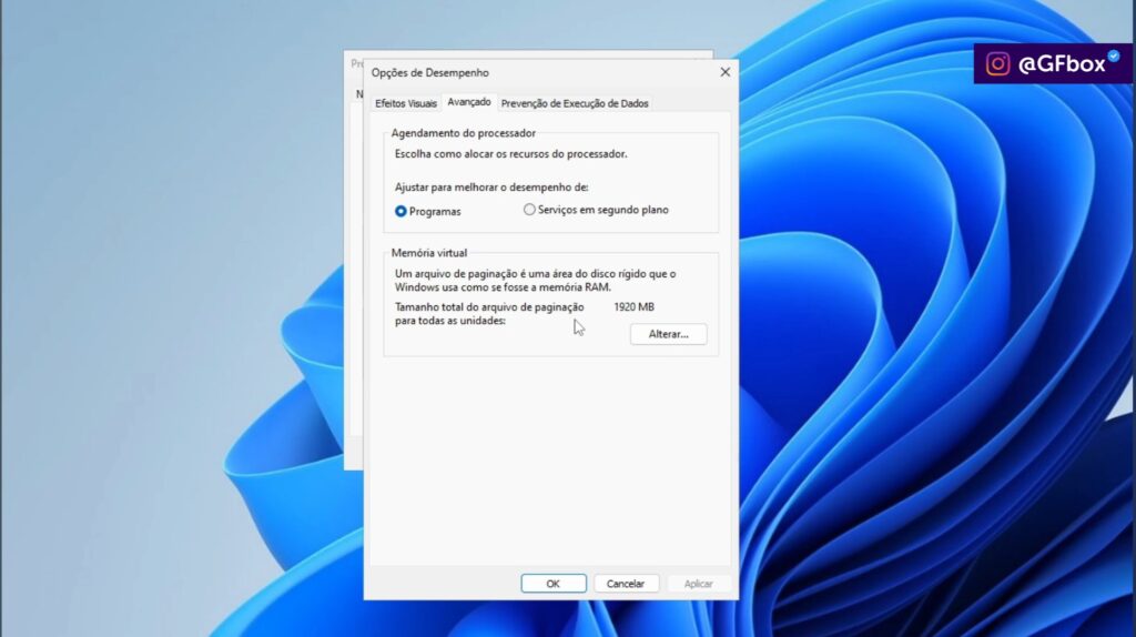 entrando na memoria virtual para aumentar a memória RAM