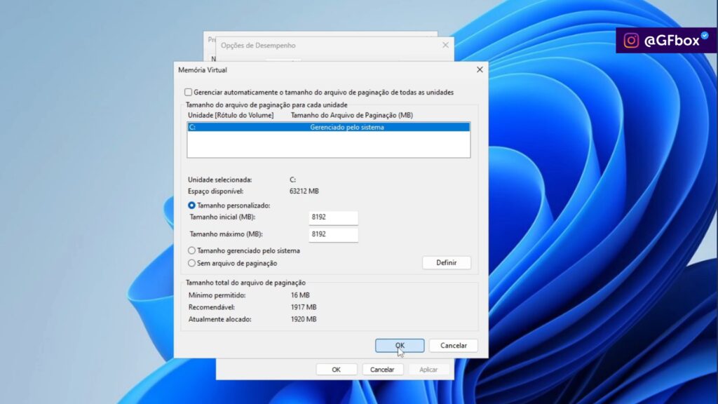 escolhendo a capacidade da memoria RAM