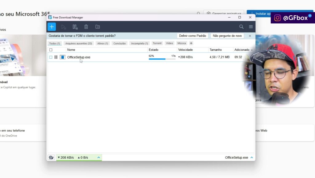 baixando o instalador para obter os pacotes do Microsoft 365 Family
