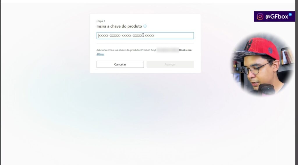 inserindo a chave de ativação do Microsoft 365 Family