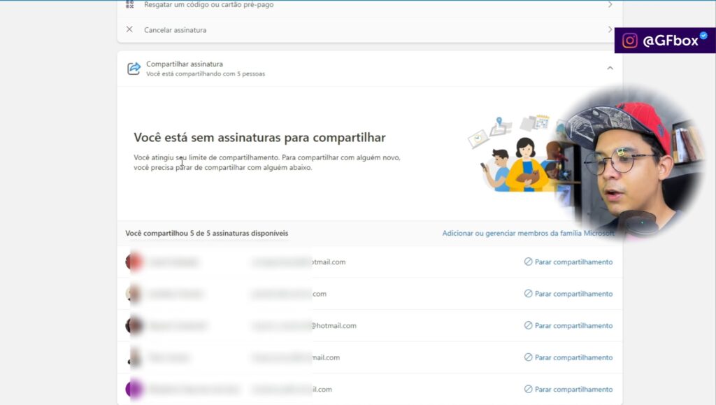 fazendo a configuração para adicionar membros no pacote do Microsoft 365 Family