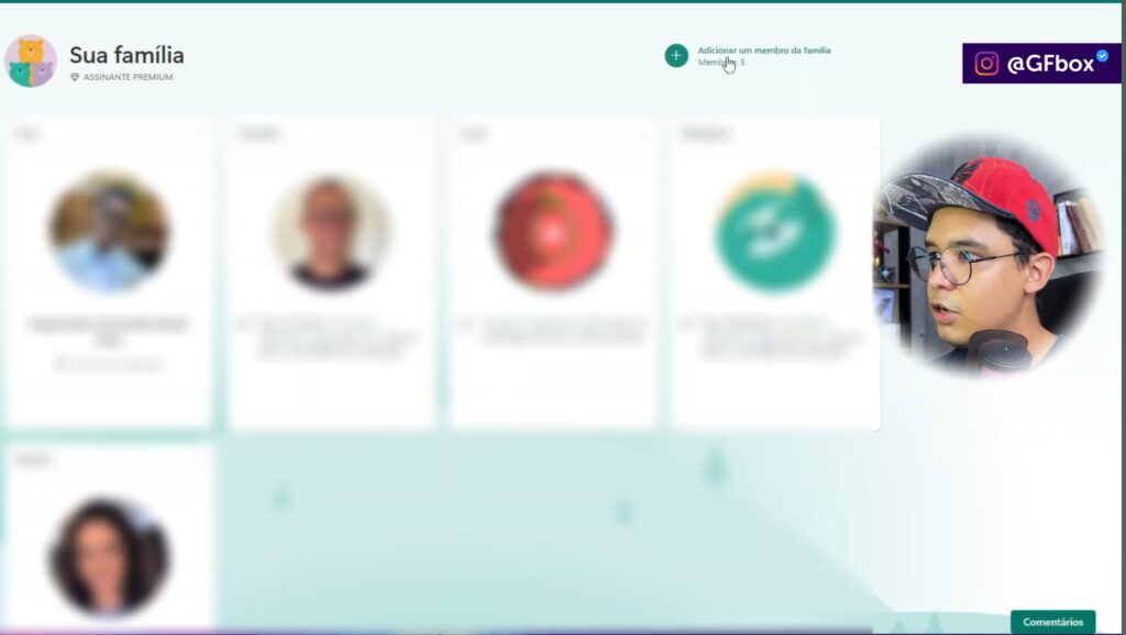 adicionando membros no pacote do Microsoft 365 Family