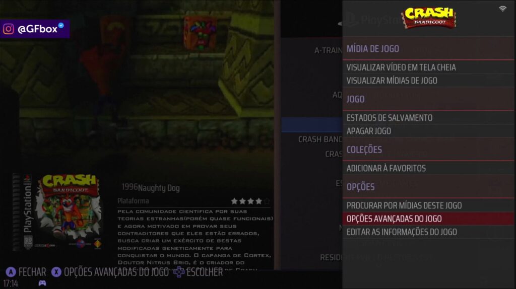 selecionando a opção "opções avançadas do jogo" para personalizar molduras no Batocera