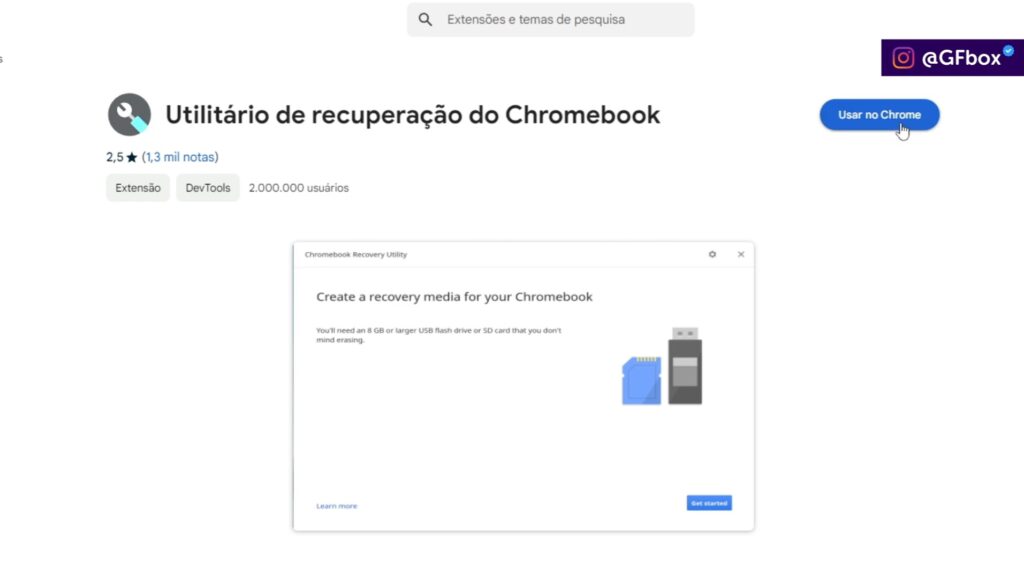 baixando o "recovery" para instalarmos o Chrome OS Flex