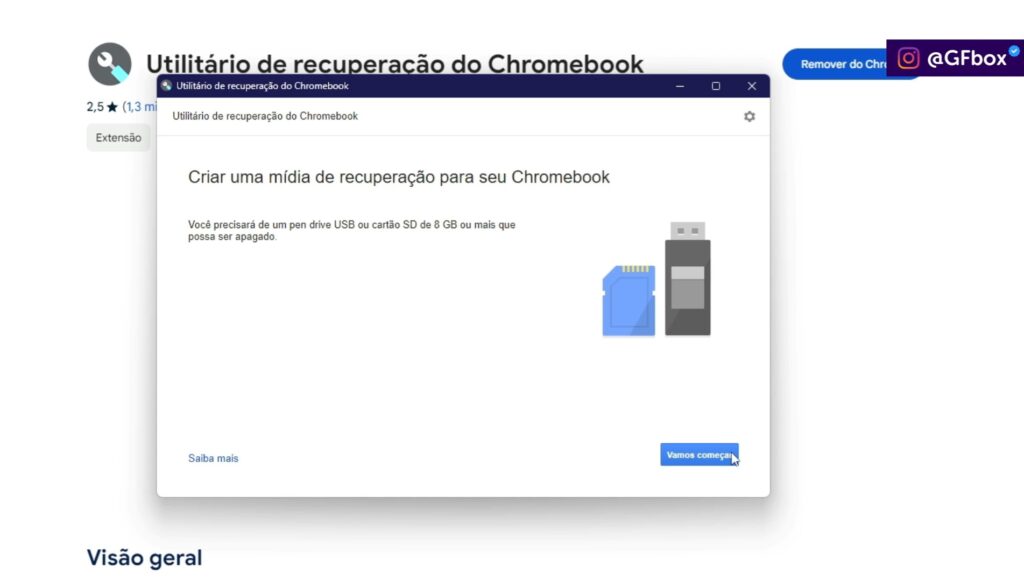 iniciando o "recovery" para instalar Chrome OS Flex
