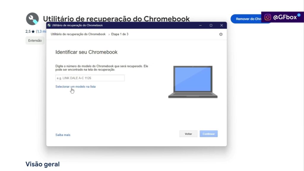 selecionando um modelo na lista para o Chrome OS Flex