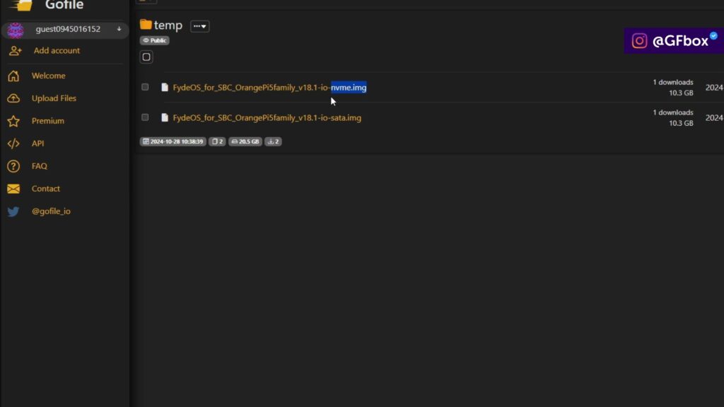 instalando o arquivo NVMe para instalar o FydeOS no Orange Pi 5