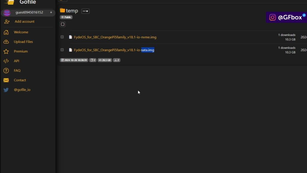 instalando o arquivo SATA para instalar o FydeOS no Orange Pi 5