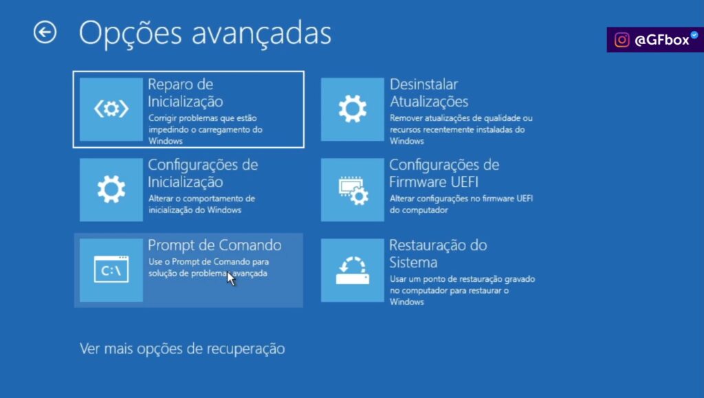 selecionando a opção "Prompt de Comando"