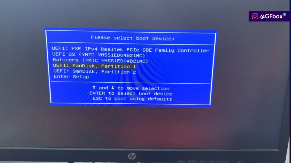 selecionando o pendrive do windows