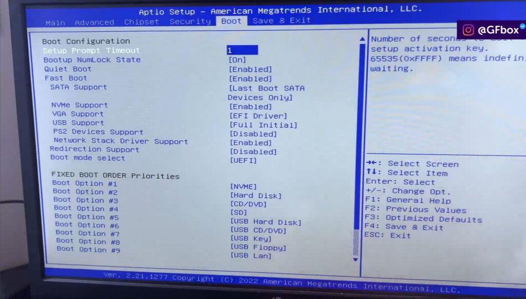 selecionando a opção BOOT na BIOS para instalar windows e o batocera