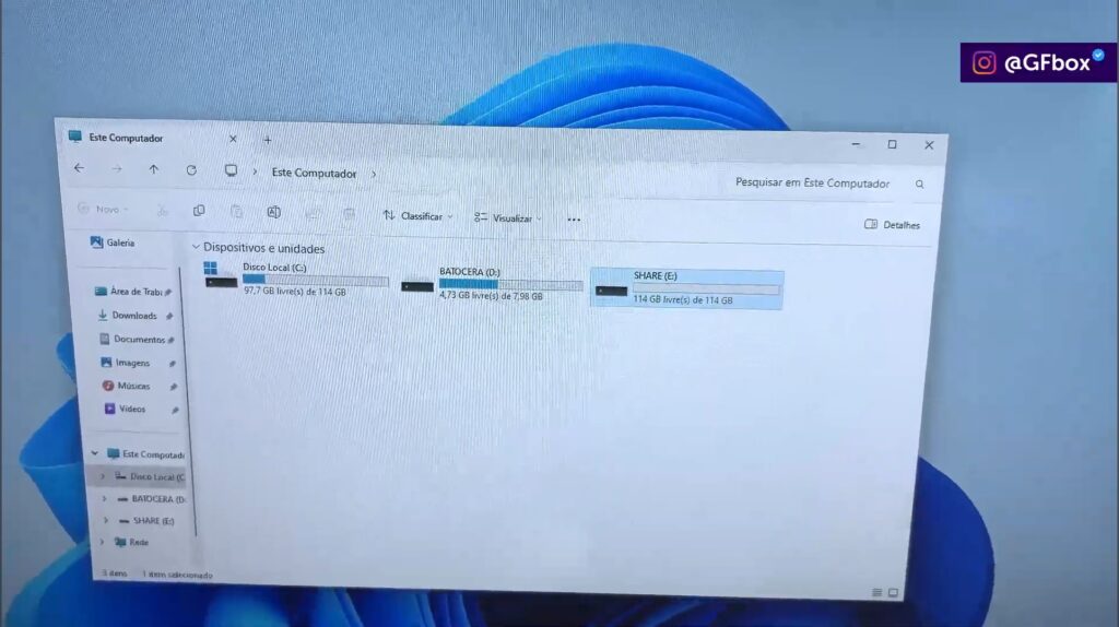 visualizando a partição SHARE no windows