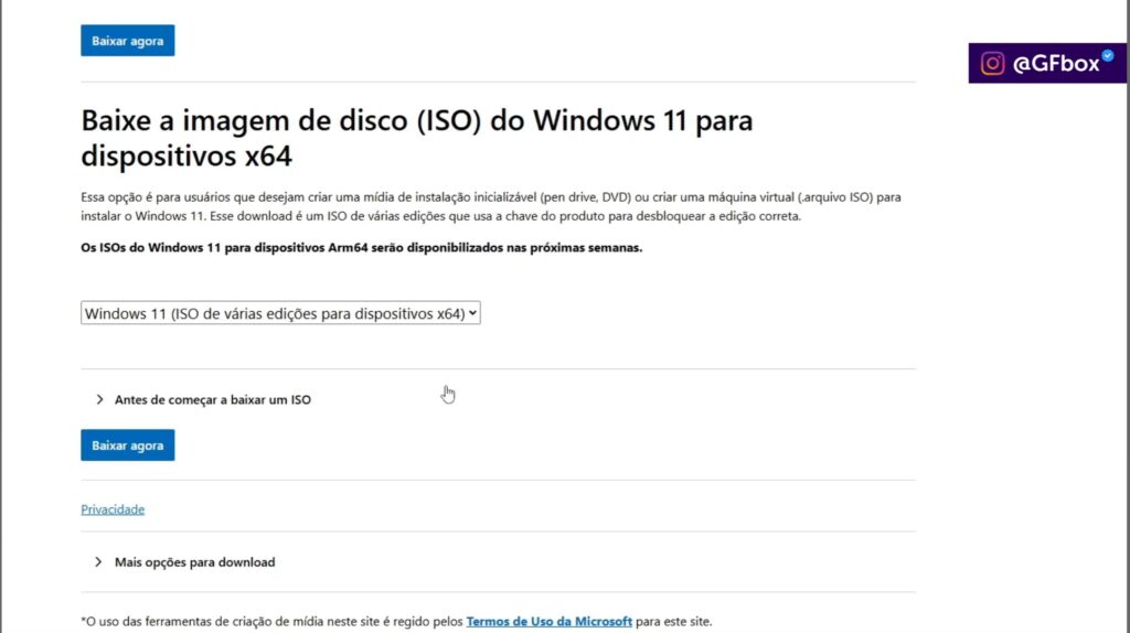 instalando a imagem ISO para instalar windows