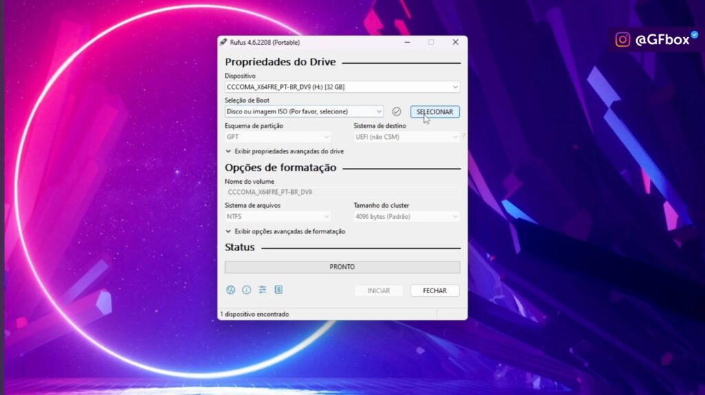 configurando a imagem ISO do windows