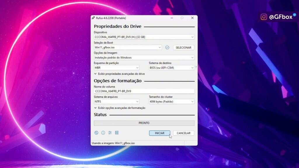 finalizando a configuração para instalar o windows e o batocera