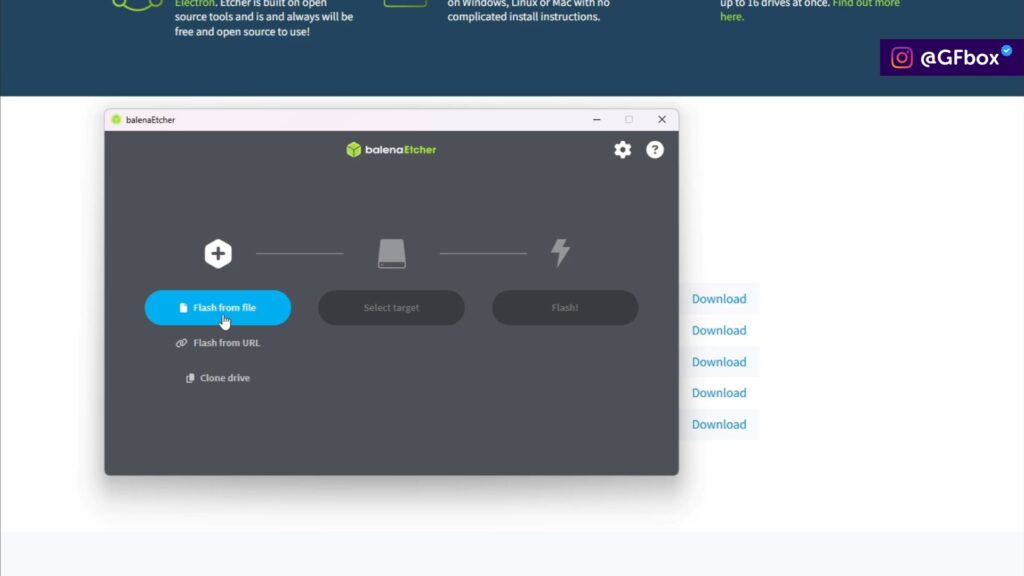 selecionando a opção "flash from file" pra adicionar a imagem do batocera