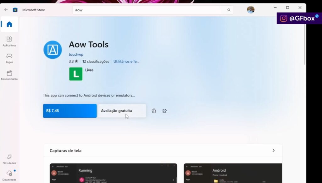 instalando o AOW Tools para instalar o emulador do google