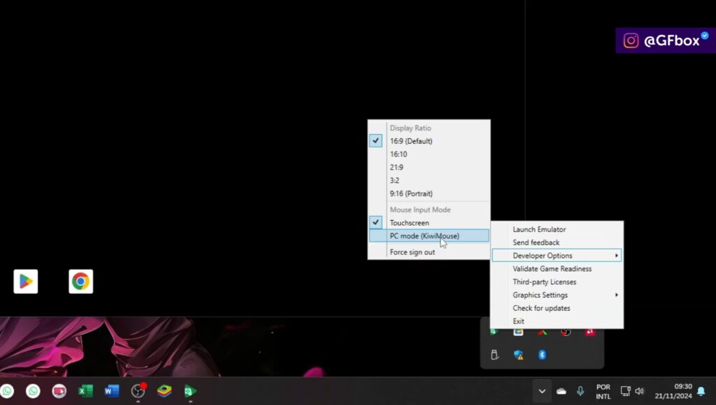 selecionando as devidas opções para instalar o emulador de android