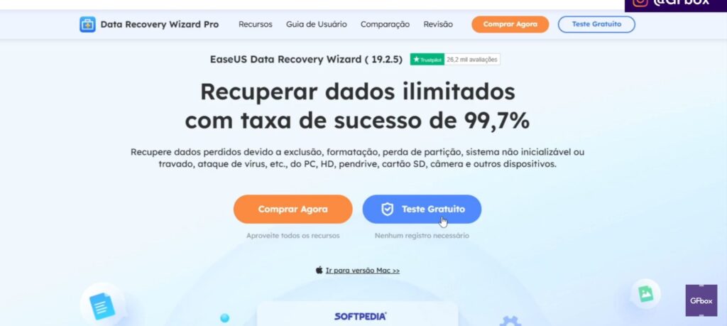 escolhendo a versão gratuita do EaseUS Data Recovery Wizard para recuperar arquivos