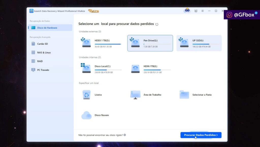 iniciando o processo de recuperar arquivos apagados no MicroSD