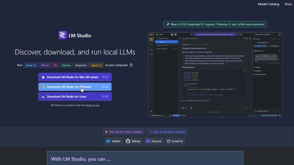 instalano o LM studio, para obter o DeepSeek