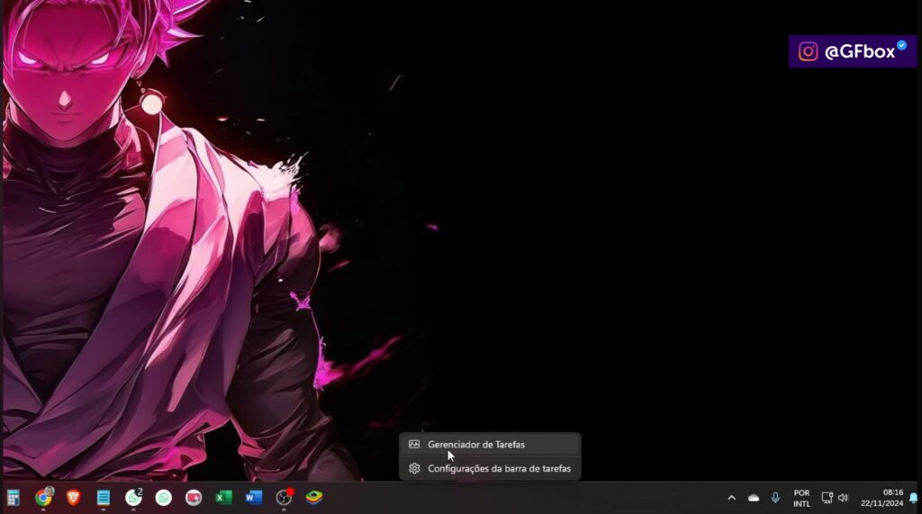 selecionando o gerenciador de tarefas do windows
