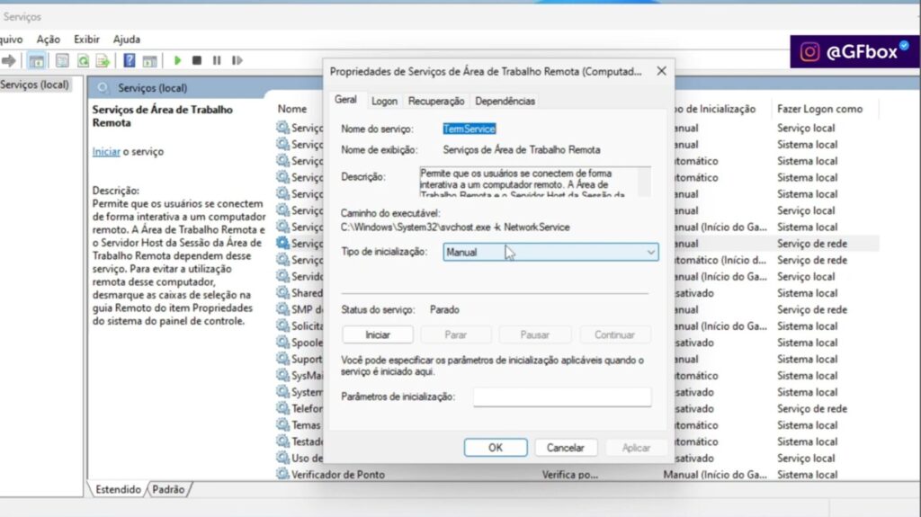 desativando os serviços da areas de trabalho do windows