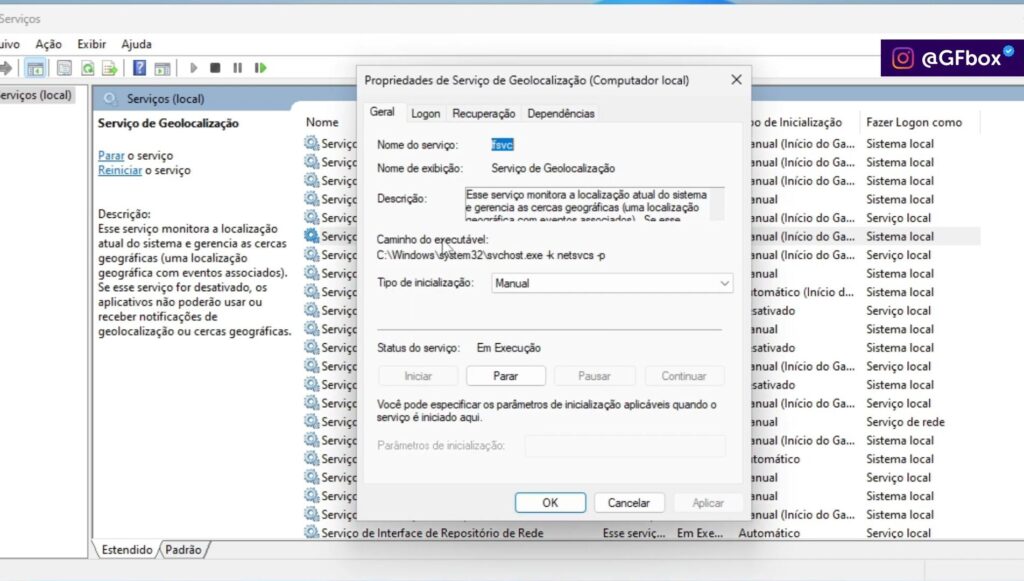 desativando os serviços de geolocalização do windows