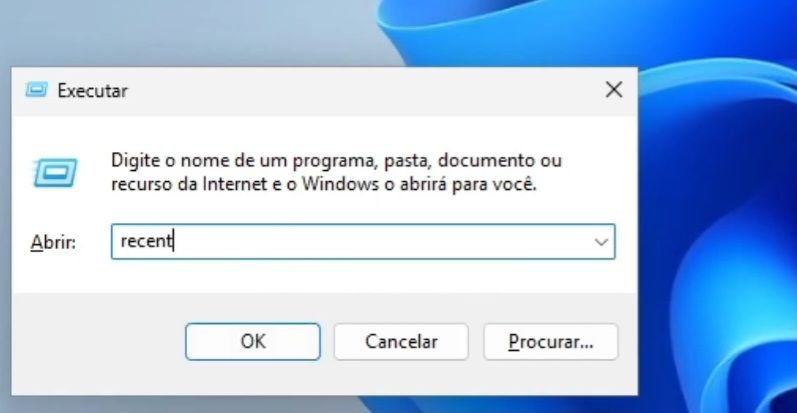 acessando a pasta recent para fazer a limpeza total no windows