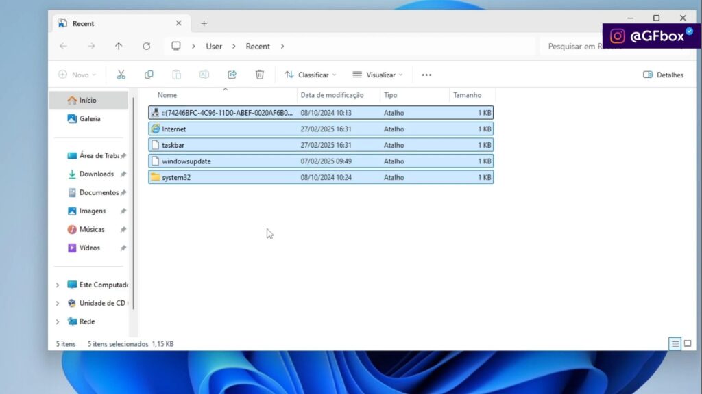 limpando os arquivos do windows da pasta recent
