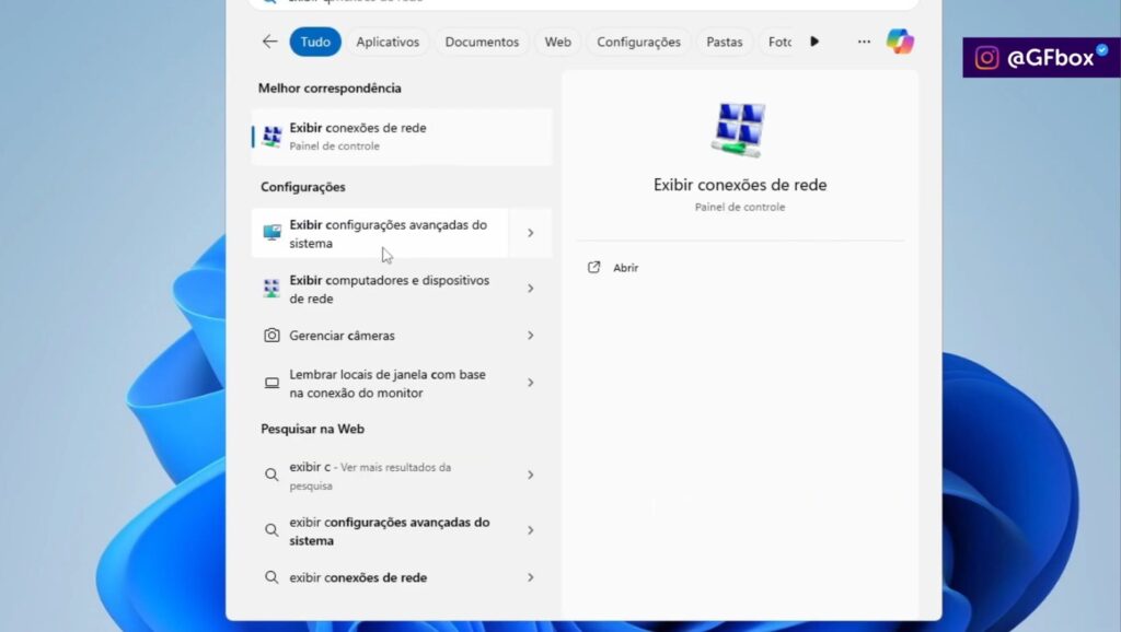 selecionando a opção “Exibir configurações avançadas do sitema”