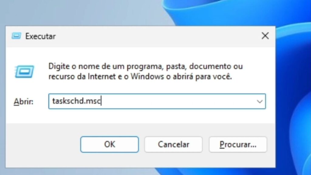 acessando a ferramenta taskschd.msc para fazer a fazer a limpeza total no windows