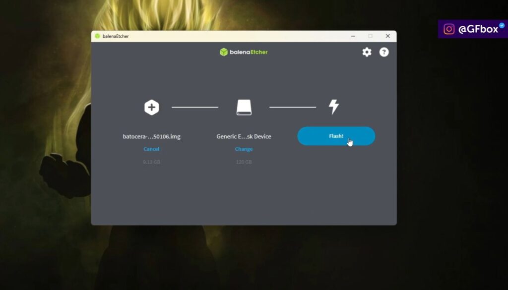 selecionando Flash no Balena para finalizar os processos