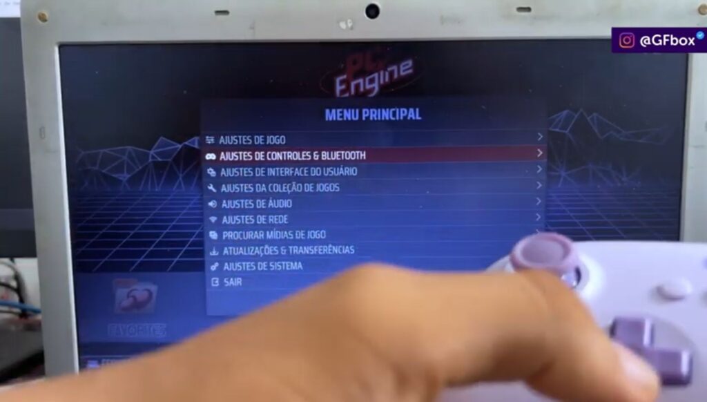 selecionando a opção ajuste de controle e bluetooth no Batocera