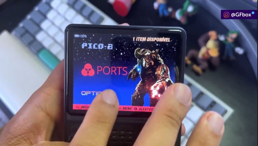 selecionando a opção ports no R36S para poder jogar games de PC no R36S