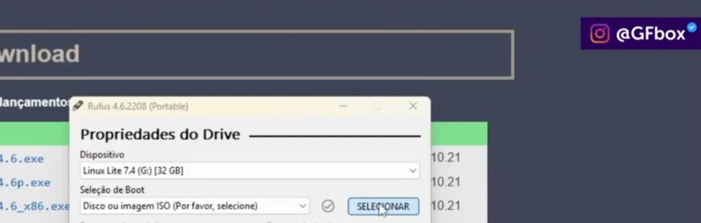 selecionando a opção de boot para o pendrive