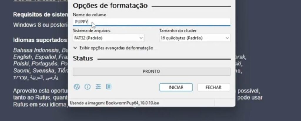 colocando o nome do dispositivo de PUPPY