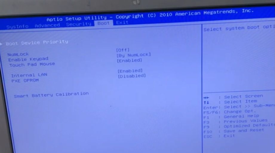 selecionando a opção BOOT