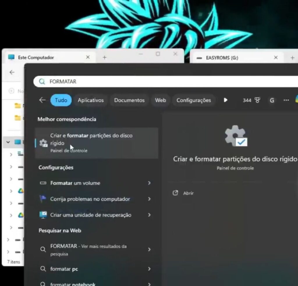selecionando a opção “Criar e formatar partições do disco” para adicionar uma letra na partição que não aparece
