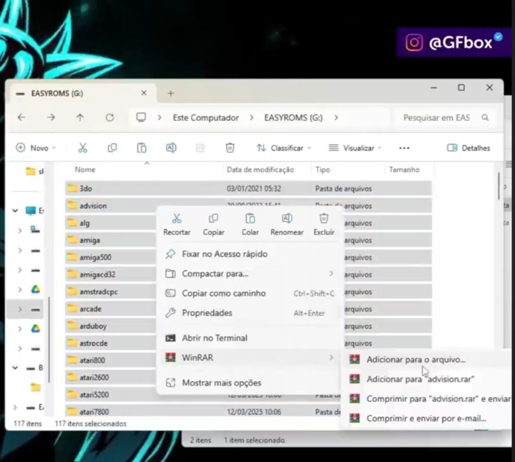 selecionando a opção adicionar arquivos no WinRAR