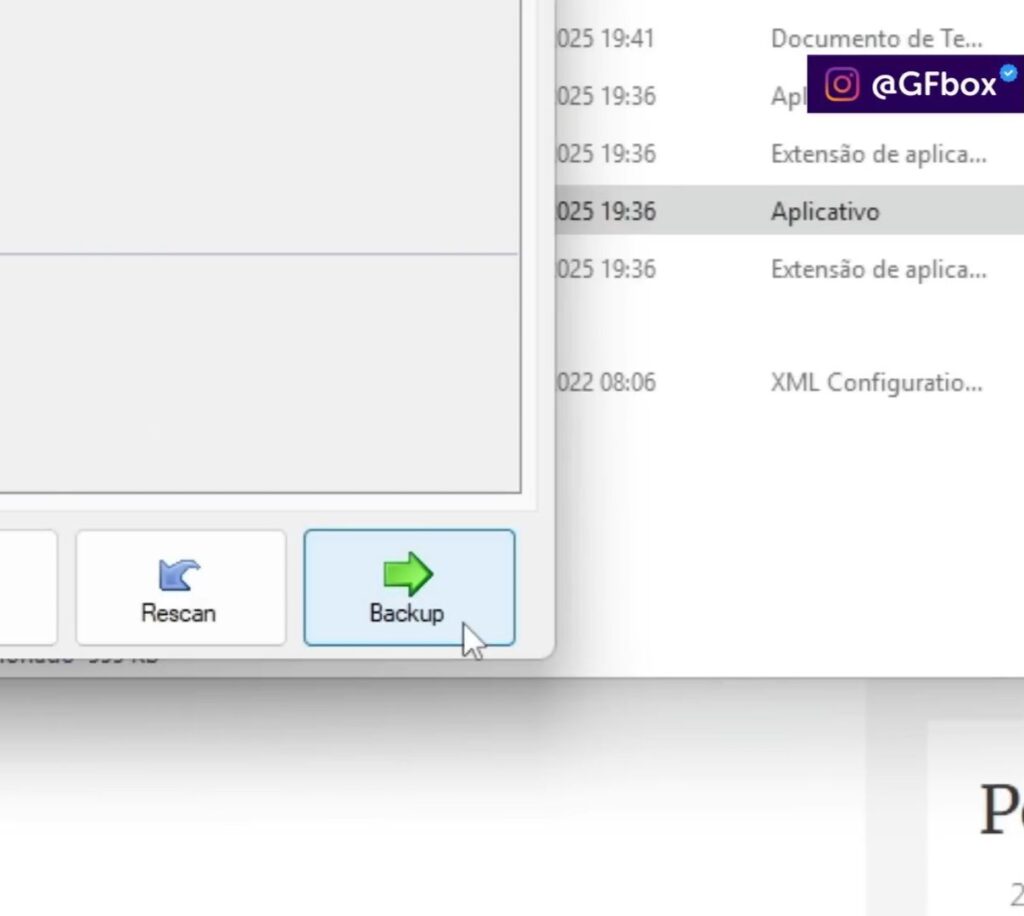 selecionando Backup