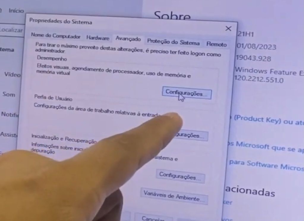 selecionando a opção "configuração"